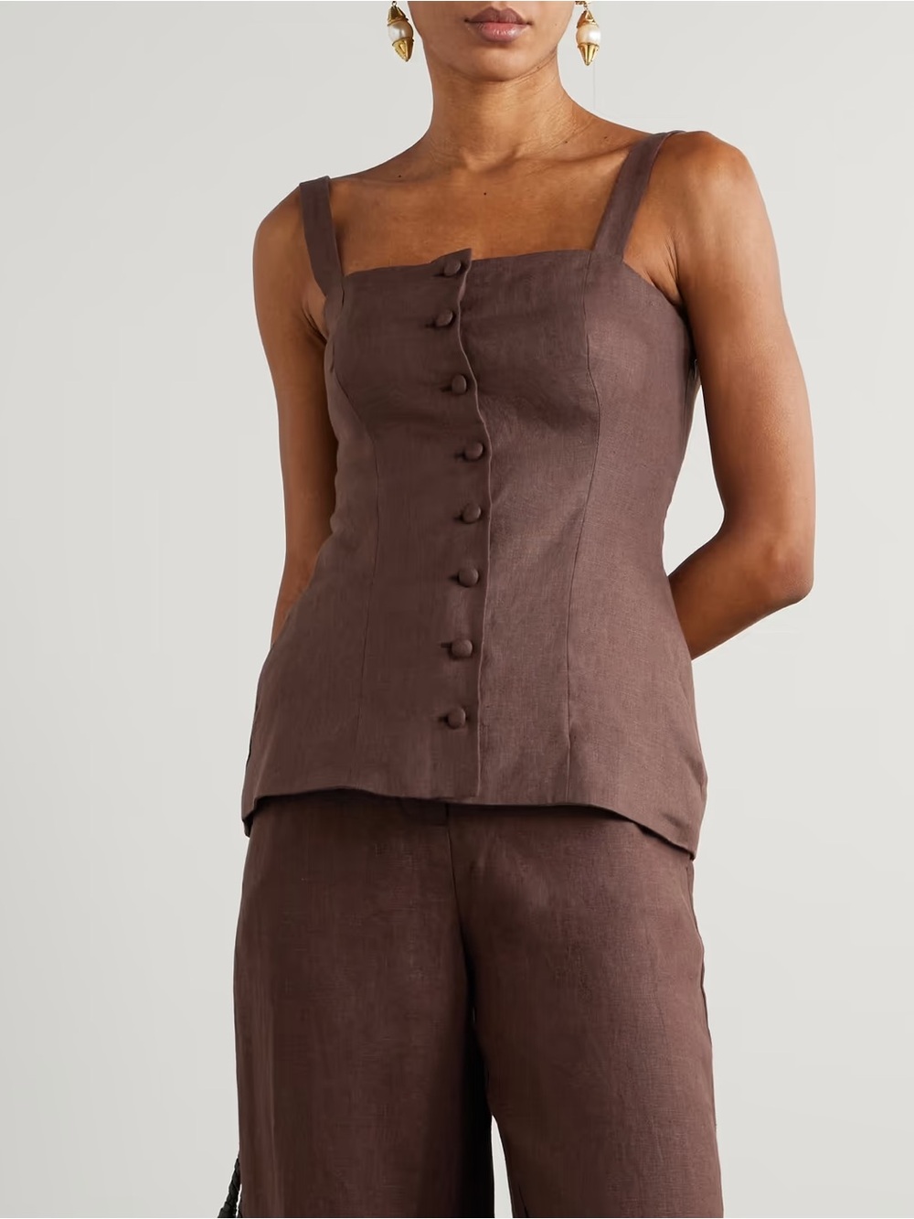 Faithfull the Brand Corbiere Vest in Brown linen Size 10